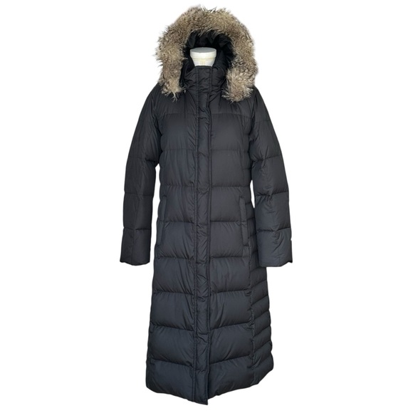 Eddie Bauer Long Black Down Puffer Coat Removable Faux Fur Trimmed Hood Size XL - Picture 1 of 13